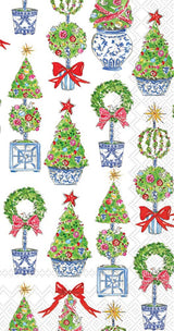 IHR Ideal Home Range Dinner Napkins Rosanne Beck Disposable 3-Ply Paper Hand Towels, 8.5" x 4.5", Bright Topiary Trees, 16-Count Boston International