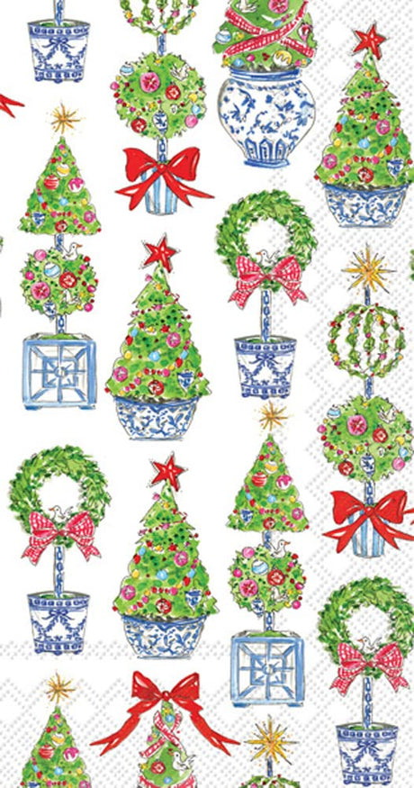 IHR Ideal Home Range Dinner Napkins Rosanne Beck Disposable 3-Ply Paper Hand Towels, 8.5" x 4.5", Bright Topiary Trees, 16-Count Boston International