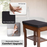 StrongTek Bamboo Shower Bench Seat with Soft Cushion, Footrest Shaving Stool with Storage Shelf, Non-Slip, Ideal for Spa Bath Seat, Bathroom, Living Room & Garden Decor, Espresso StrongTek