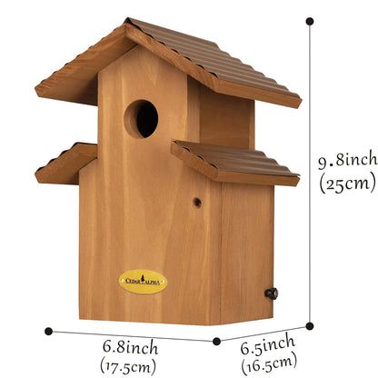 Cedar Comfy Mansion Bluebird House for Outside,2 Layers Metal Roof Water Proof, Outdoor Lifetime Durability Solid Cedar Wood Bird House for Pole, Secure Latch, Updated 1.5" Hole Size