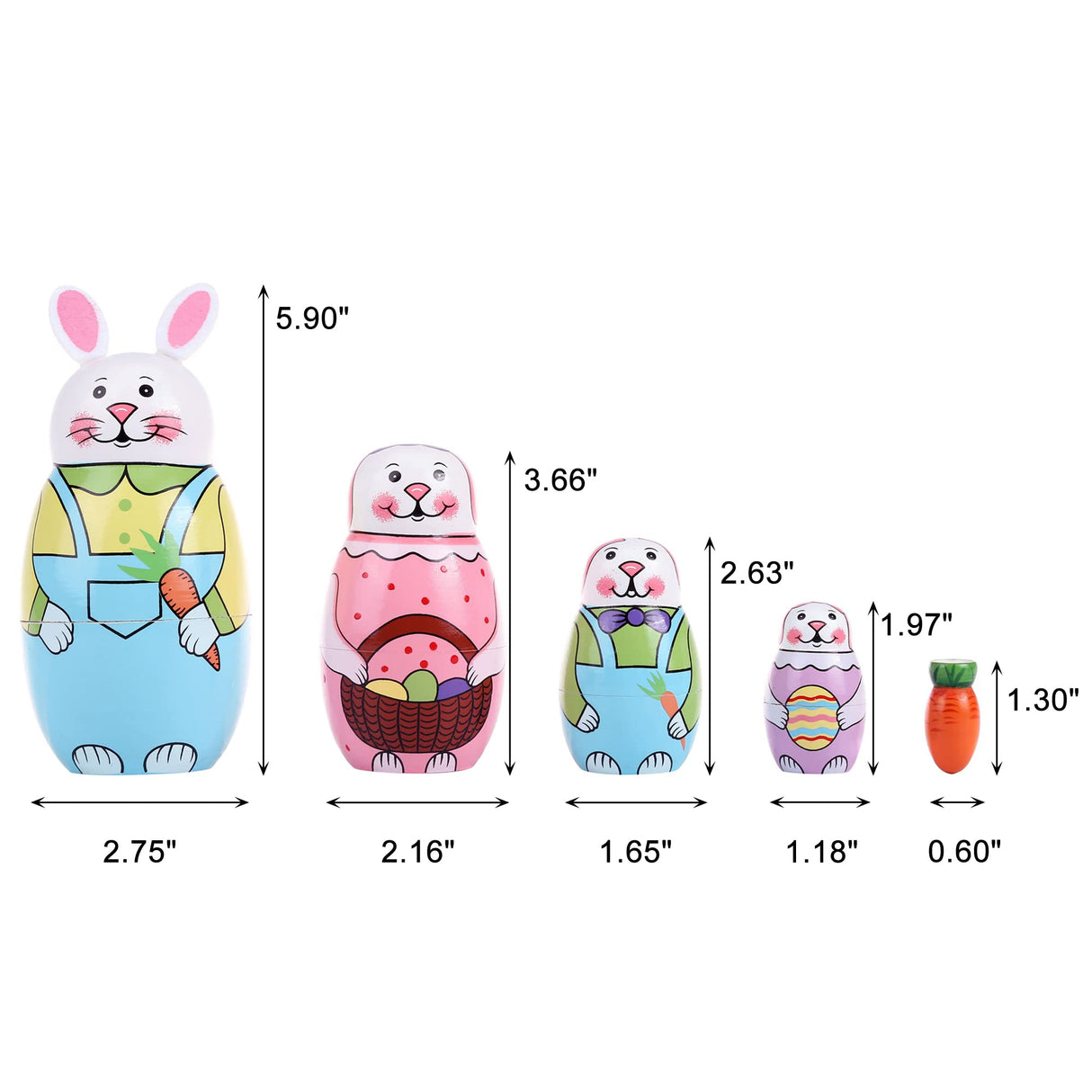 Yoption 5Pcs Russian Matryoshka Dolls Handmade Wooden Rabbit Bunny Nesting Dolls Set for Kids Christmas Easter Birthday Toy Gift Home Decoration (Rabbit) Yoption