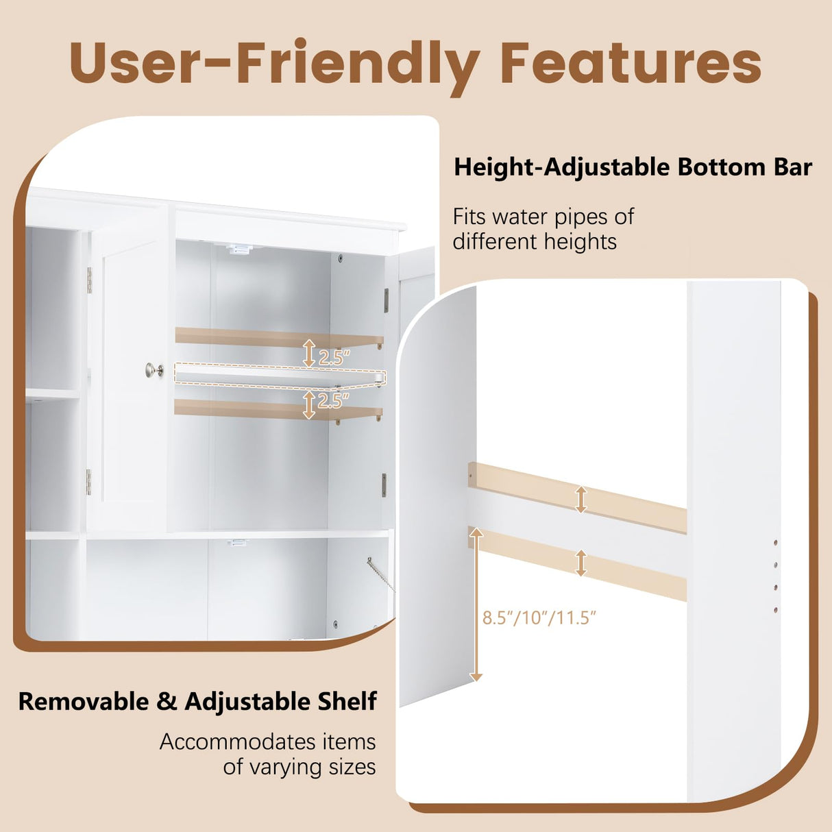 Giantex Over The Toilet Storage Cabinet, 31.5''W Freestanding Space Saver with Doors, Adjustable Shelf & Toilet Paper Holder, Over Toilet Bathroom Organizer for Laundry, Restroom, White Giantex