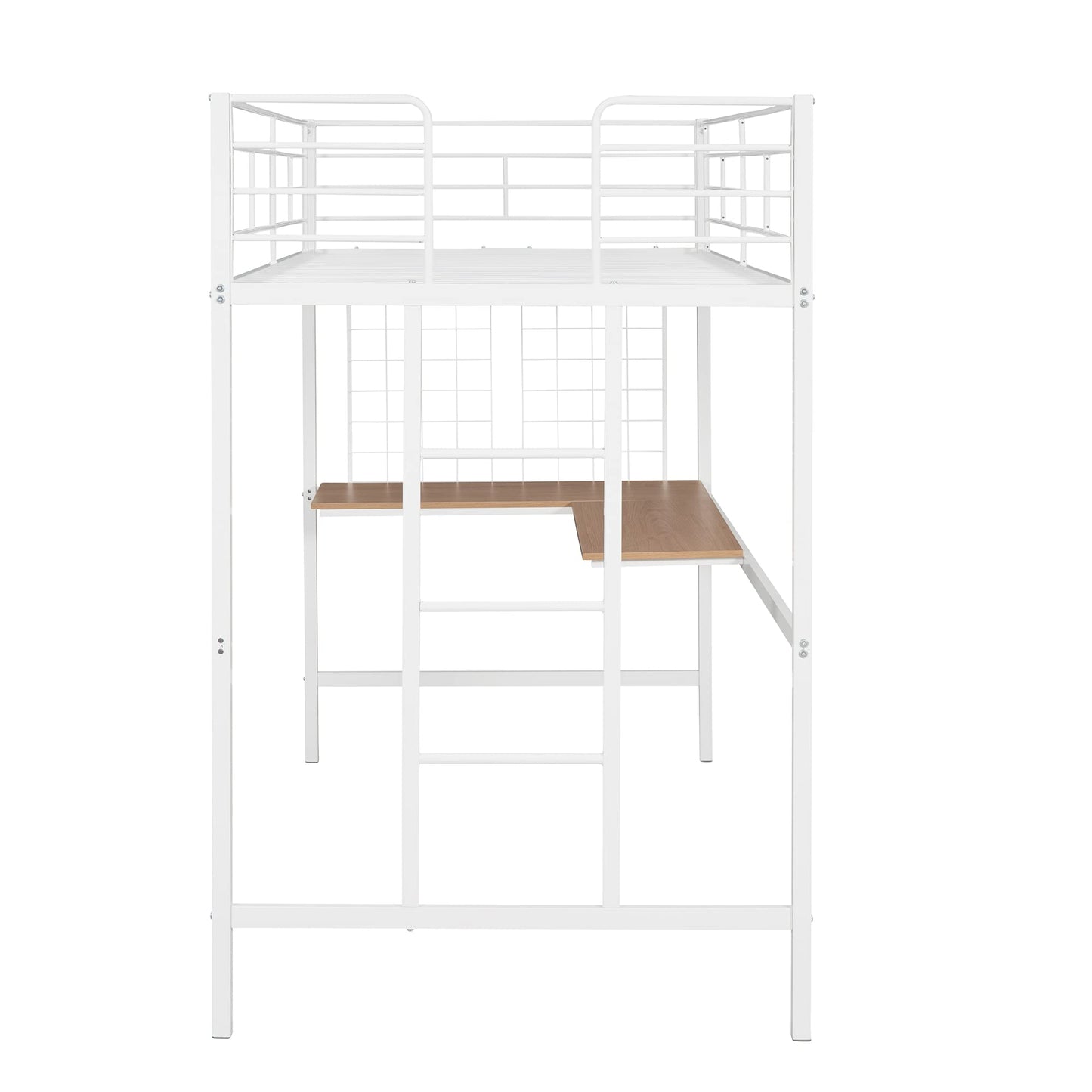 Harper & Bright Designs Twin Size Metal Loft Bed Frame, Loft Bed with L-Shape Desk and Metal Grid, Space Saving Loft Bed with Desk Underneath for Kids,Teens,White