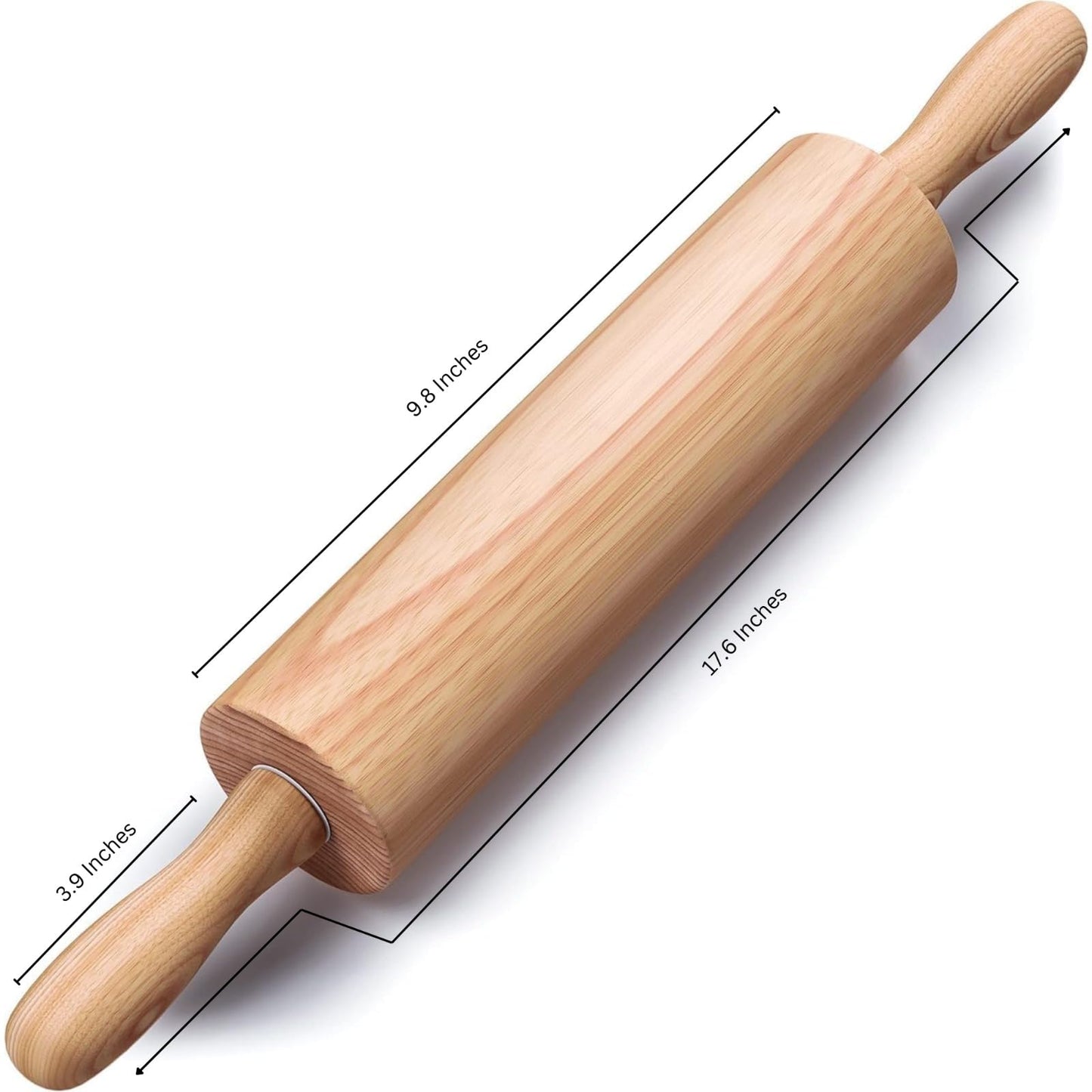 HelferX 17.6 inch Wooden Rolling Pin for Baking - Long Dough Roller for All Baking Needs