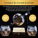 Whiskey Decanter Globe Set with 2 Etched Whiskey Glasses - Gifts for Men Dad, Anniversary Birthday House Warming for Liquor Scotch Bourbon Vodka Gift for Him Husband - 850ml Ship Decanters The Wine Savant
