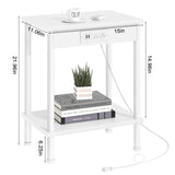 YUFAM End Table with Charging Station,Small Side Table,2-Tier Nightstand with Storage Shelf,Sofa Bedside Table for Small Spaces in Living Room,Bedroom,Office,Easy Assembly,White YUFAM