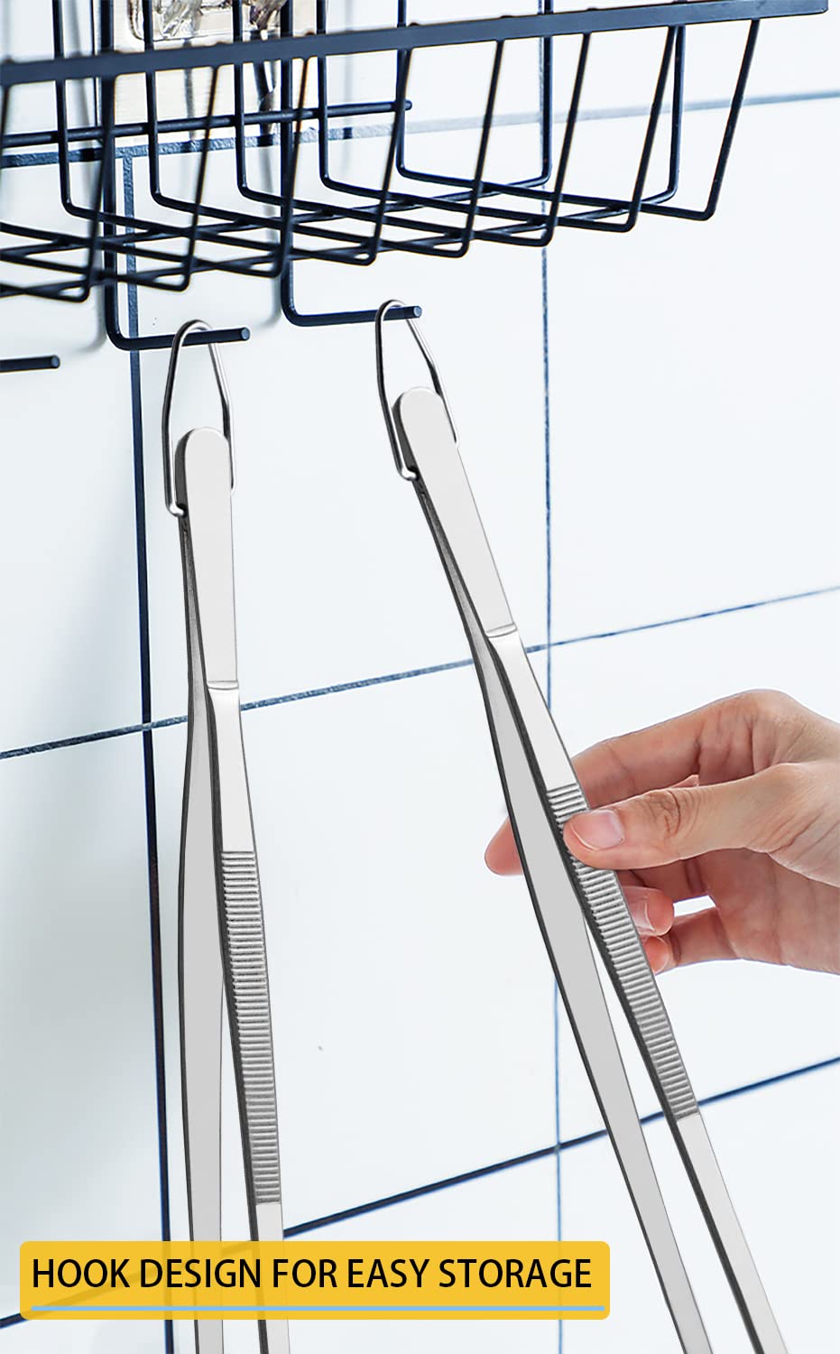 JETKONG 2 Pcs 12-Inch Kitchen Tweezers Fine Tweezer Tongs, Extra-Long Stainless Steel Cooking Tweezers (Silver) JETKONG