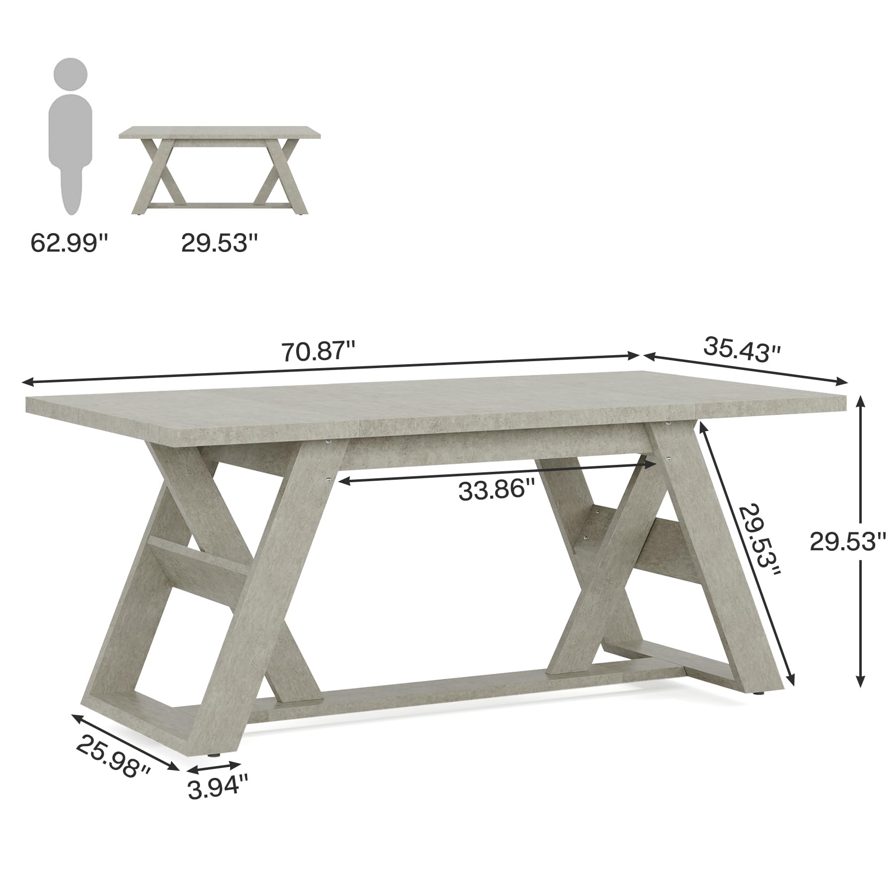 Tribesigns 70.9" Executive Desk, Farmhouse Home Office Desk with Double X-Shaped Base, Wood Large Computer Desk Writing Desk Small Conference Table, Gray - WoodArtSupply