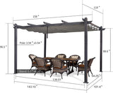PURPLE LEAF 10' X 13' Outdoor Retractable Pergola with Sun Shade Canopy Patio Metal Shelter for Porch Garden Pavilion Grill Gazebo Yard Modern Gray Pergola with 24 Led Hanging String Lights PURPLE LEAF