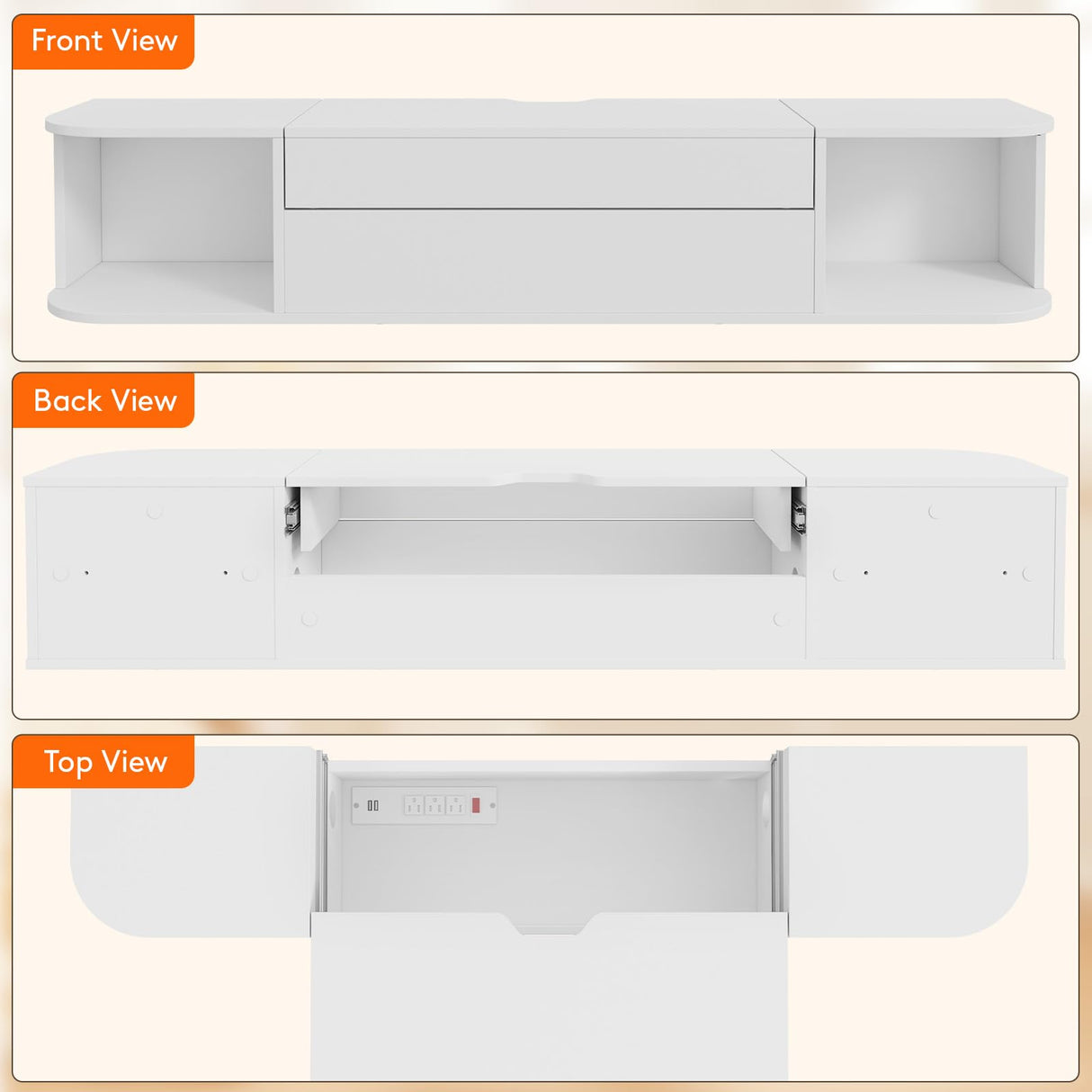 Lifewit Floating TV Stand for up to 50" TV, Wall Mounted Entertainment Center with Power Outlets and USB Ports, Large Storage Space with Sliding Tabletop, Open Shelves, White Lifewit