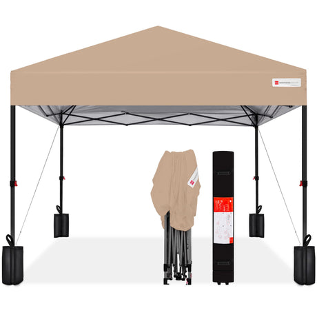 Best Choice Products 8x8ft 1-Person Setup Pop Up Canopy Tent Instant Portable Shelter w/ 1-Button Push, Case, 4 Weight Bags - Tan Best Choice Products