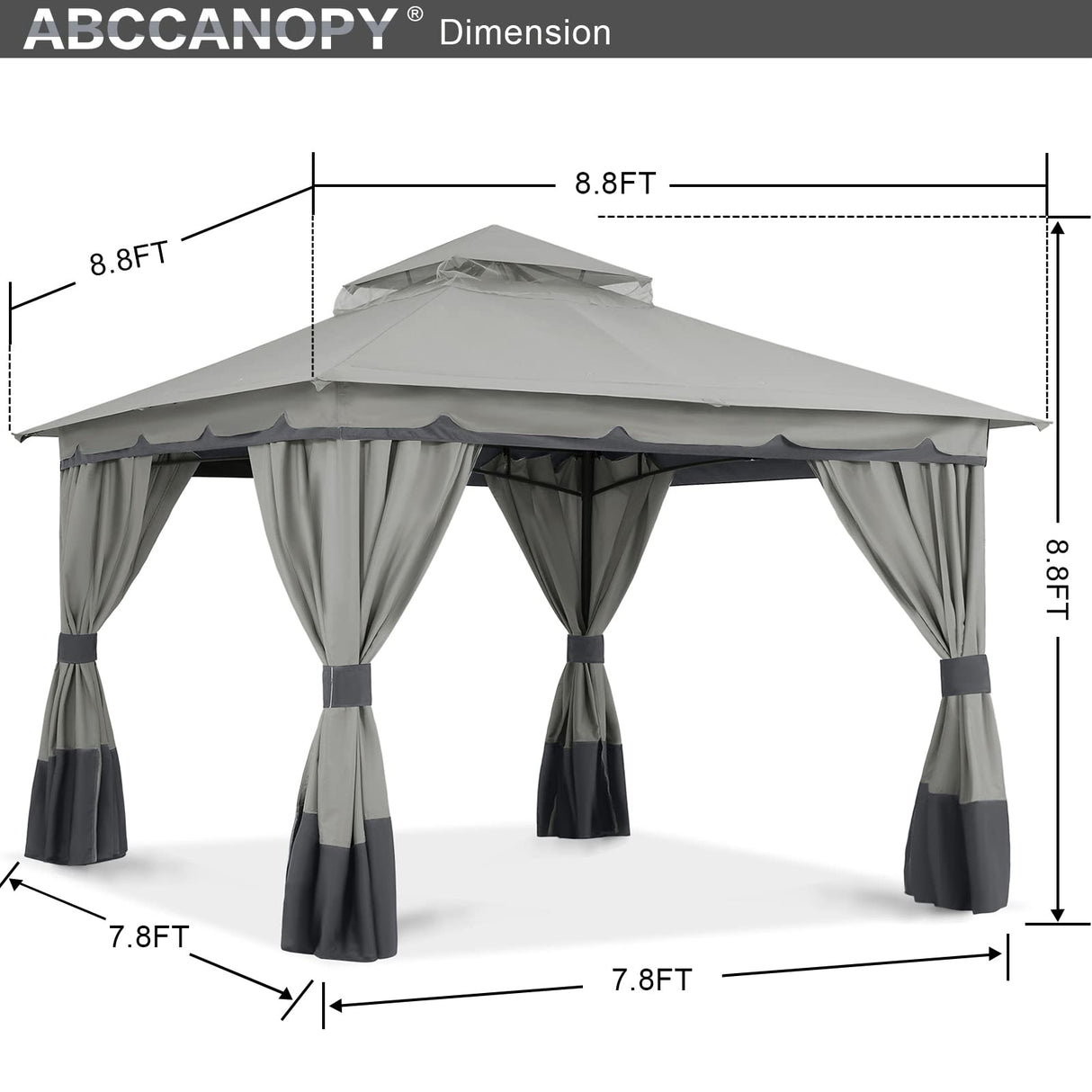 ABCCANOPY 8'x8' Outdoor Gazebo, Double Roof Patio Gazebo with and Shade Curtains, Light Gray ABCCANOPY
