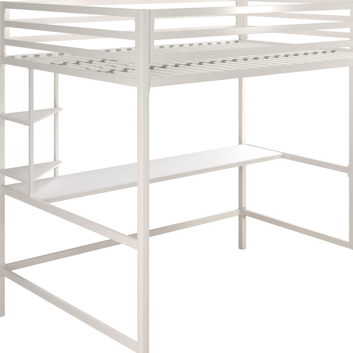 Novogratz Maxwell Metal Full Loft Bed with Desk & Shelves, Off White Novogratz