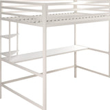 Novogratz Maxwell Metal Full Loft Bed with Desk & Shelves, Off White Novogratz