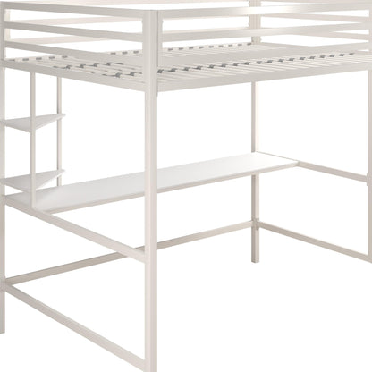 Novogratz Maxwell Metal Full Loft Bed with Desk & Shelves, Off White