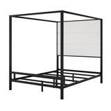 Modern 4-Poster Canopy Platform Bed Queen Size with Tall Upholstered Headboard, Metal Canopied Design Platform Bed Frame with Strong Slats Support (Black+White-J) XD Designs