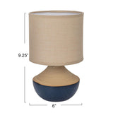Creative Co-Op Stoneware Portable Table Lamp with Linen Shade, Black and Natural Creative Co-Op