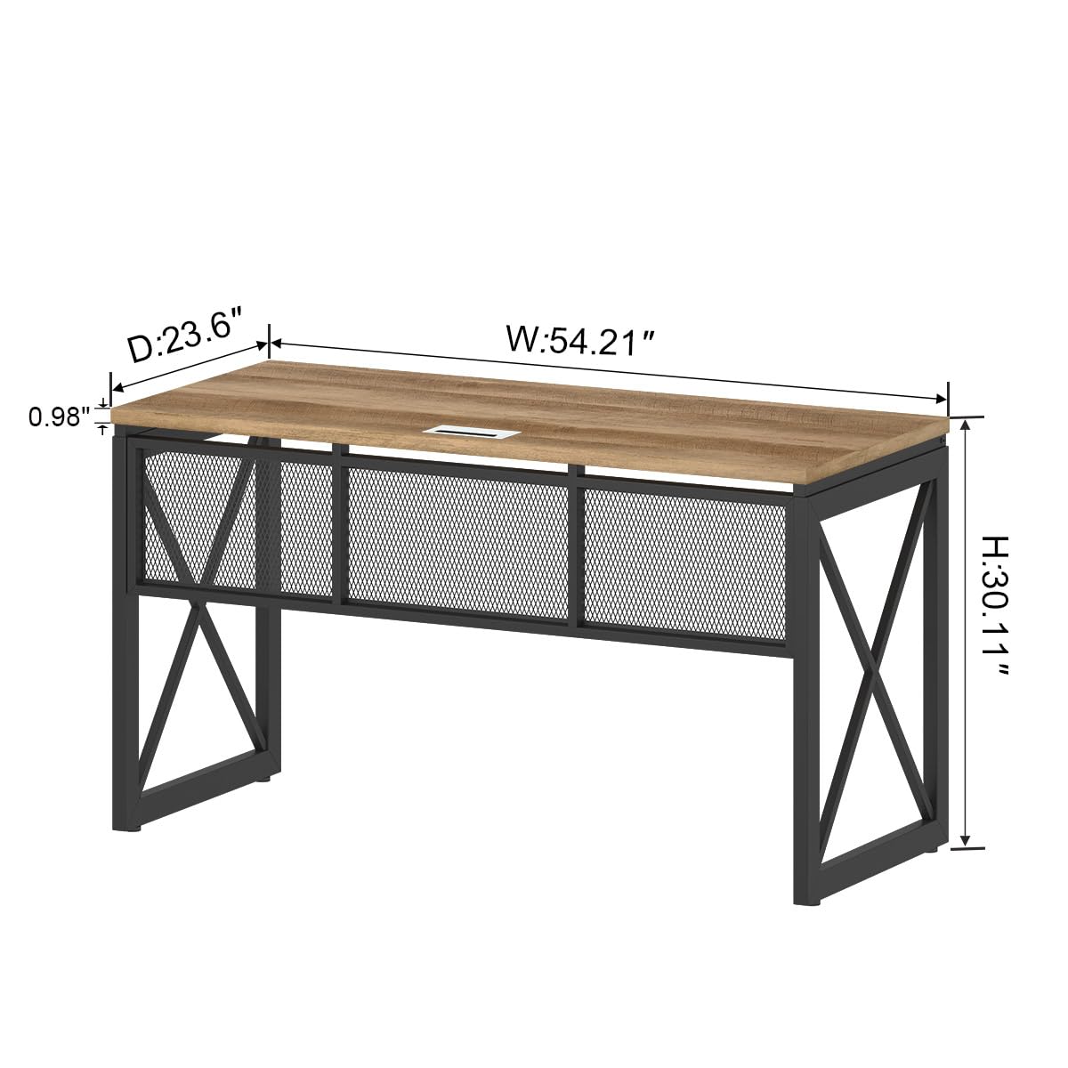 BON AUGURE Farmhouse Computer Desk, Modern Industrial Home Office Desk, Wood Metal Study Writing Table, Sturdy Gaming Desk (Vintage Oak, 54 Inch) - WoodArtSupply