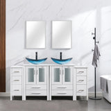 eclife 72" Modern Bathroom Vanity Sink Combo White W/Small Side Cabinets Blue Boat Glass Vessel Sink & Water Save Faucet & Pop Up Drain (2A29BU) eclife