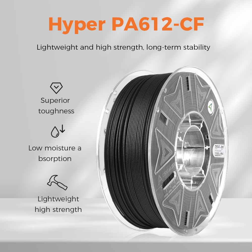 Creality Hyper PA612-CF 1.75mm 1KG 3D Printer Filament - 15% Carbon Fiber Nylon Filament Reinforced - High-Strength, Low-Hygroscopic & Precision Molding for Industrial Applications Creality