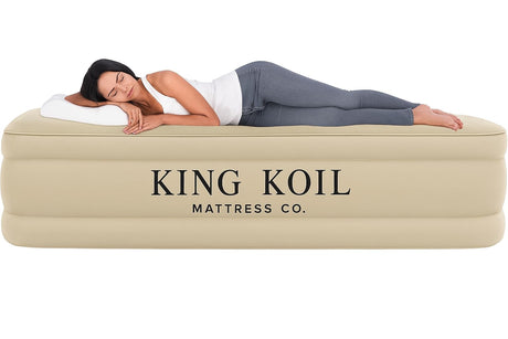 King Koil Luxury Twin Air Mattress with Built-in High Speed Pump for Camping, Home & Guests - 16" Twin Size Double High Airbed Luxury Inflatable Blow Up Mattress Waterproof King Koil