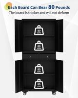 GarveeHome 72" Metal Storage Cabinet with Wheels, Locking Doors & 2 Drawers,Heavy Duty Rolling Garage Organizer with 3 Adjustable Shelves (with Wheels, with 2 Draws) GarveeHome