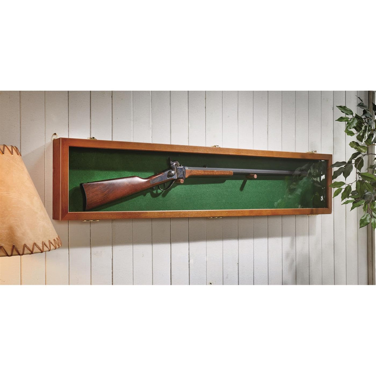CASTLECREEK Gun Display Case with Lock, Wood Glass Top Rifle Sword Storage Holder Lockable Box Oak CASTLECREEK