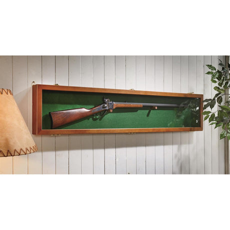 CASTLECREEK Gun Display Case with Lock, Wood Glass Top Rifle Sword Storage Holder Lockable Box Oak CASTLECREEK