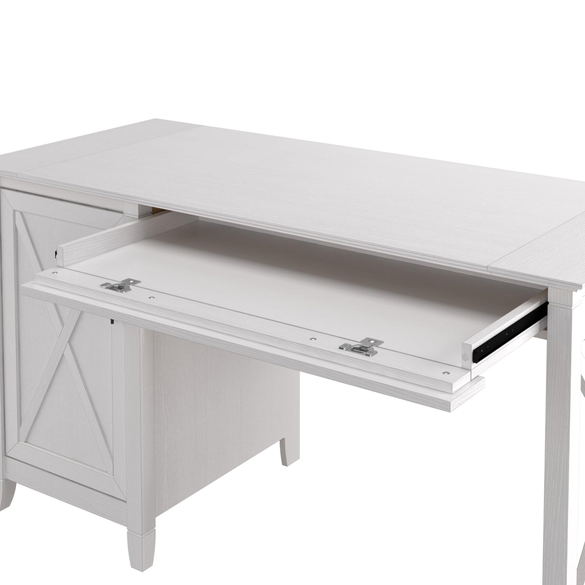 Bush Furniture Key West Computer Desk with Storage | Farmhouse PC Table for Home Office in Pure White Oak | 54W x 24D - WoodArtSupply