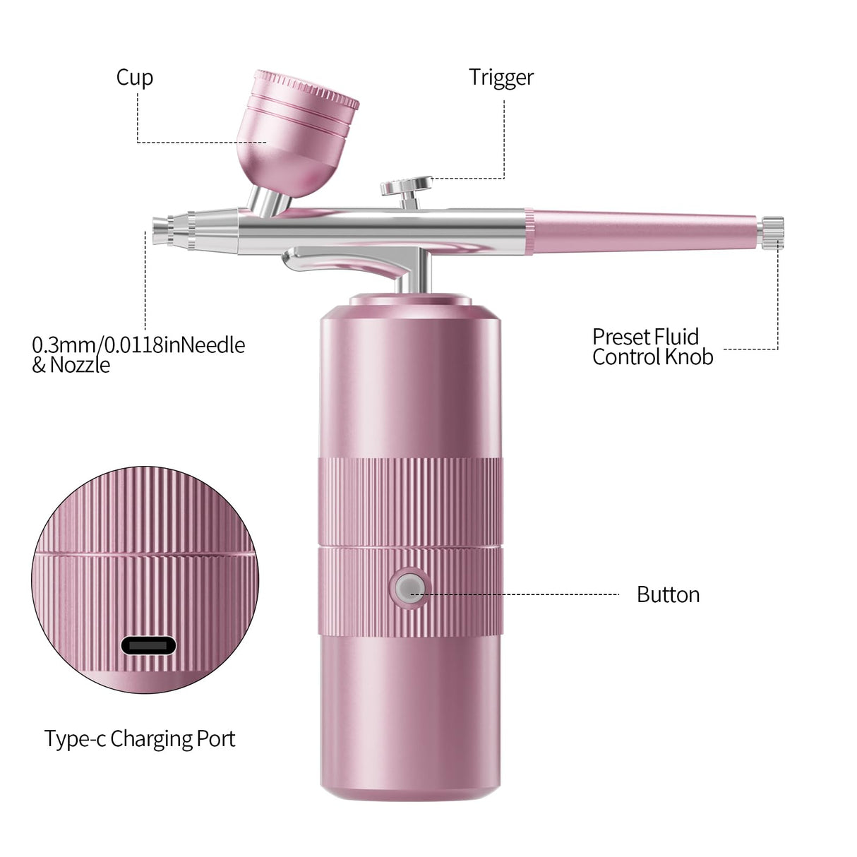 Airbrush Kit with Compressor Portable Airbrush Kit 48PSI High-Pressure Non-Clogging Air Brush Set Cordless Rechargeable with 0.3mm Nozzle and Cleaning Brush for Painting,Nail Art, Makeup (pink) CBVCBV