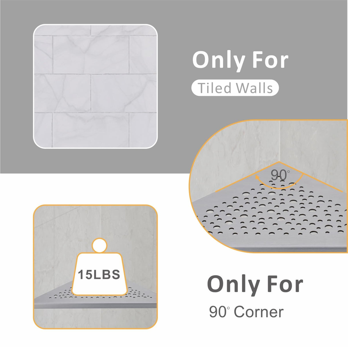 WELLUP Brushed Nickel 10’’ Corner Shower Shelf Bathroom Shower Shelves, 2 Pack Triangular 304 Stainless Steel Shower Corner Shelf for Tiled Walls, No Drilling WELLUP