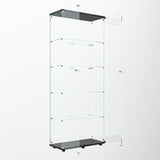 74.8" Tall Glass Display Cabinet with LED Lights, Curio Glass Cabinet with 5 Shelves with 2 Door, Quick-Install Style Floor Standing Bookshelf File Cabinet for Home Office Kootlena