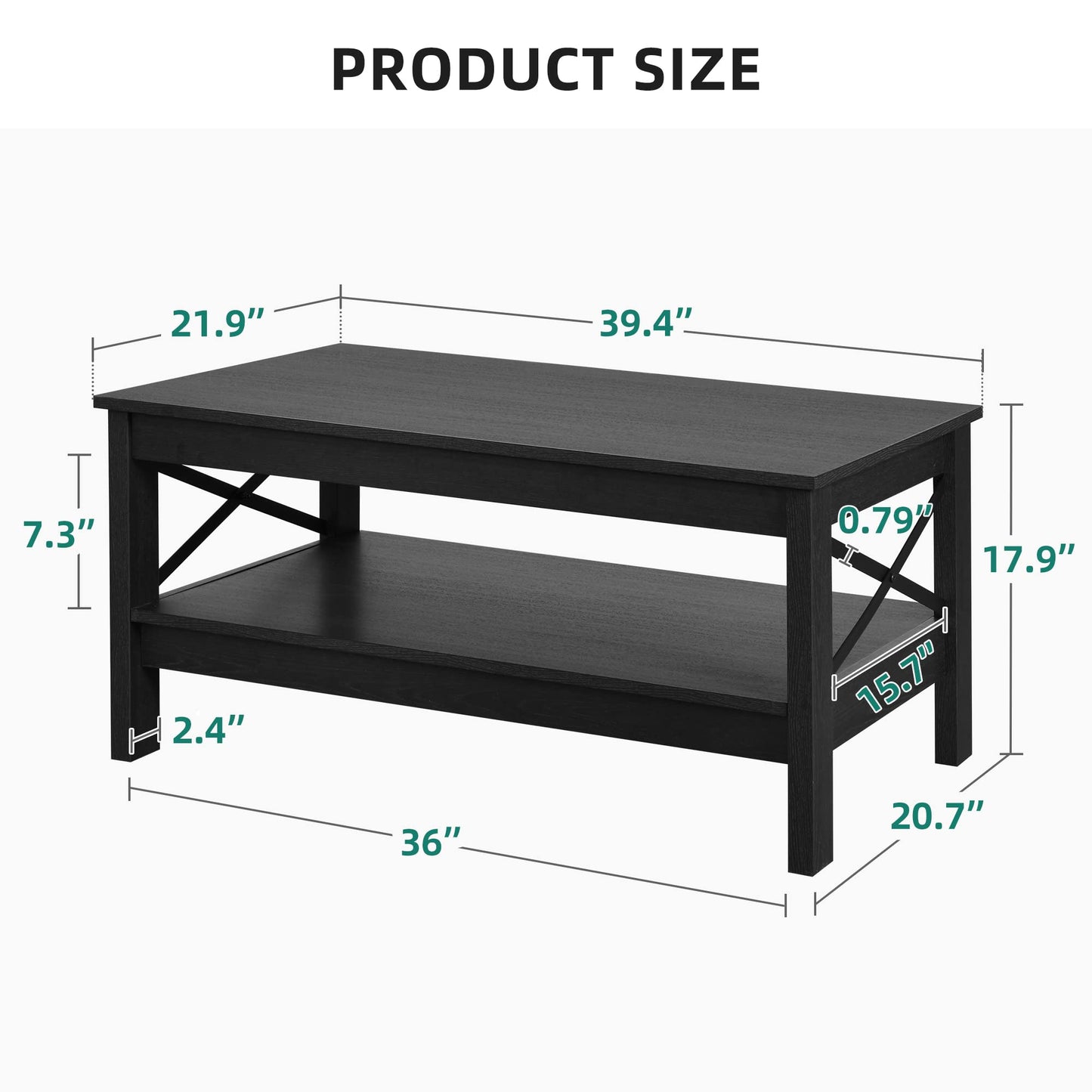 YITAHOME Coffee Table for Living Room,Modern Farmhouse Coffee Table with Storage,2-Tier Center Table for Living Room Wood Living Room Table Accent Cocktail with Sturdy Frame,Black - WoodArtSupply