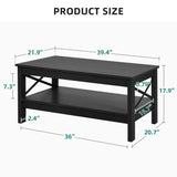 YITAHOME Coffee Table for Living Room,Modern Farmhouse Coffee Table with Storage,2-Tier Center Table for Living Room Wood Living Room Table Accent Cocktail with Sturdy Frame,Black YITAHOME