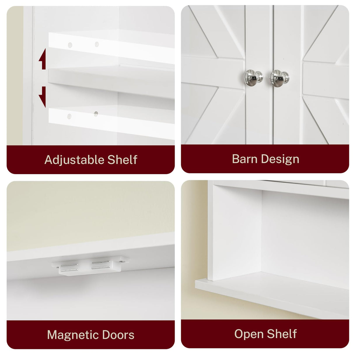 TEENFON Bathroom Wall Cabinet, Bathroom Cabinet with Barn Doors & Adjustable Shelf, Over The Toilet Storage Cabinet, Medicine Cabinet, White UNGGX001WV1 TEENFON