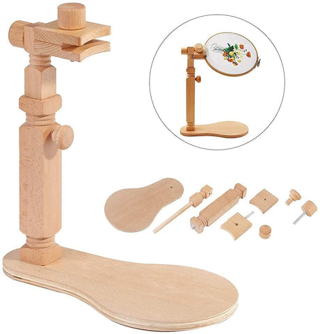 Embroidery Hoop Stand - Rotated Cross Stitch Stand Lap, Easy to Use Natural Beech Wood Embroidery Hoop Holder, Hands Cross Stitch Stand for Art Craft Sewing Needlework Projects guofa