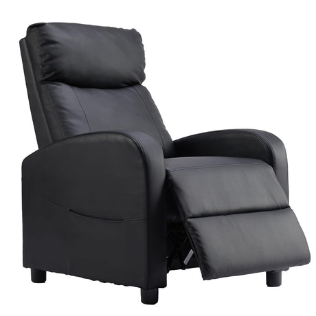 Sweetcrispy Recliner Chair PU Leather Recliner Sofa No Massage, Home Theater Seating with Lumbar Support, Adjustable Push Back Overstuffed High-Density Sponge Reclining for Living Room, Jet Black Sweetcrispy