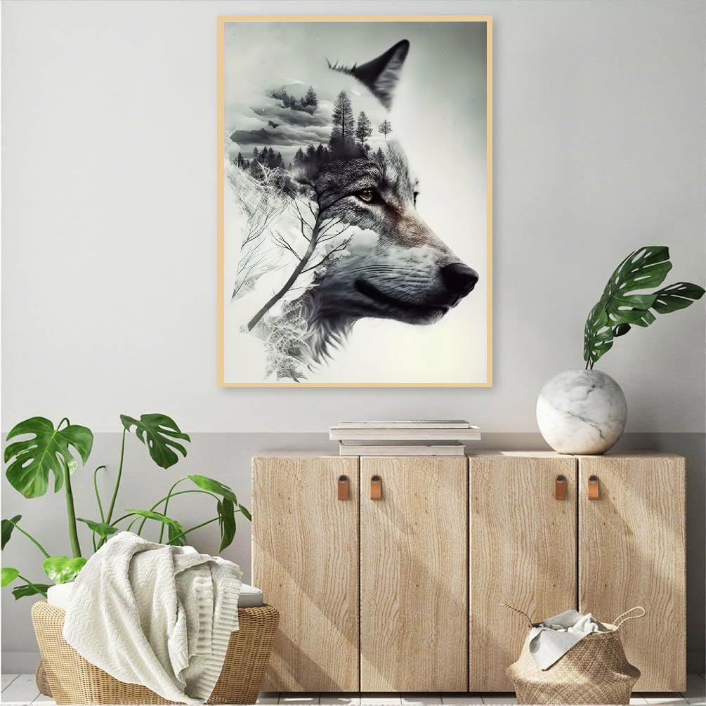 JFYHAB Wolf Diamond Art Kits for Adults, Mountain Wolf Diamond Painting Kits for Adults Beginners, DIY 5D Diamond Painting with Round Gem Art Kits for Gift Home Wall Decor 12x16 Inch JFYHAB