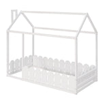 Bellemave Twin Floor Bed with Fence - Stylish Wooden House Bed Frame for Kids and Teens in White Bellemave