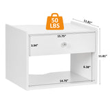 BWEISHOME Floating Nightstand with Drawer, White Nightstand Floating Bedside Table, Wall Mounted Nightstand Floating Night Stand Floating Side Table, Floating Shelves Bedroom KTZ04W BEWISHOME