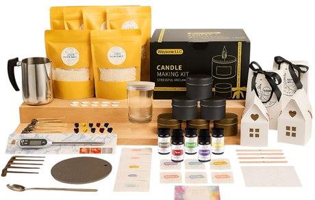 WAYONE LLC Candle Making Kit - DIY Starter Soy Candle Making Supplies Kit - Soy Wax, Full Set - 1 Jars & 6 Tins, 5 Pleasant Scents, Color Dyes & More, Perfect Candle Making Kit for Adults WAYONE LLC
