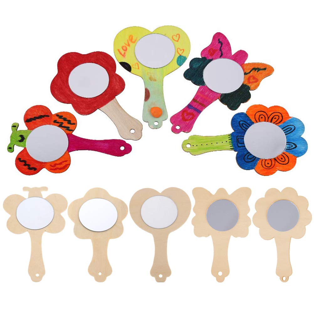 Vankcp 27pcs Creative DIY Wooden Mirror Mini Wooden Craft Painting Princess Unfinished Mirror for DIY Handmade Craft Party Decorations Vankcp