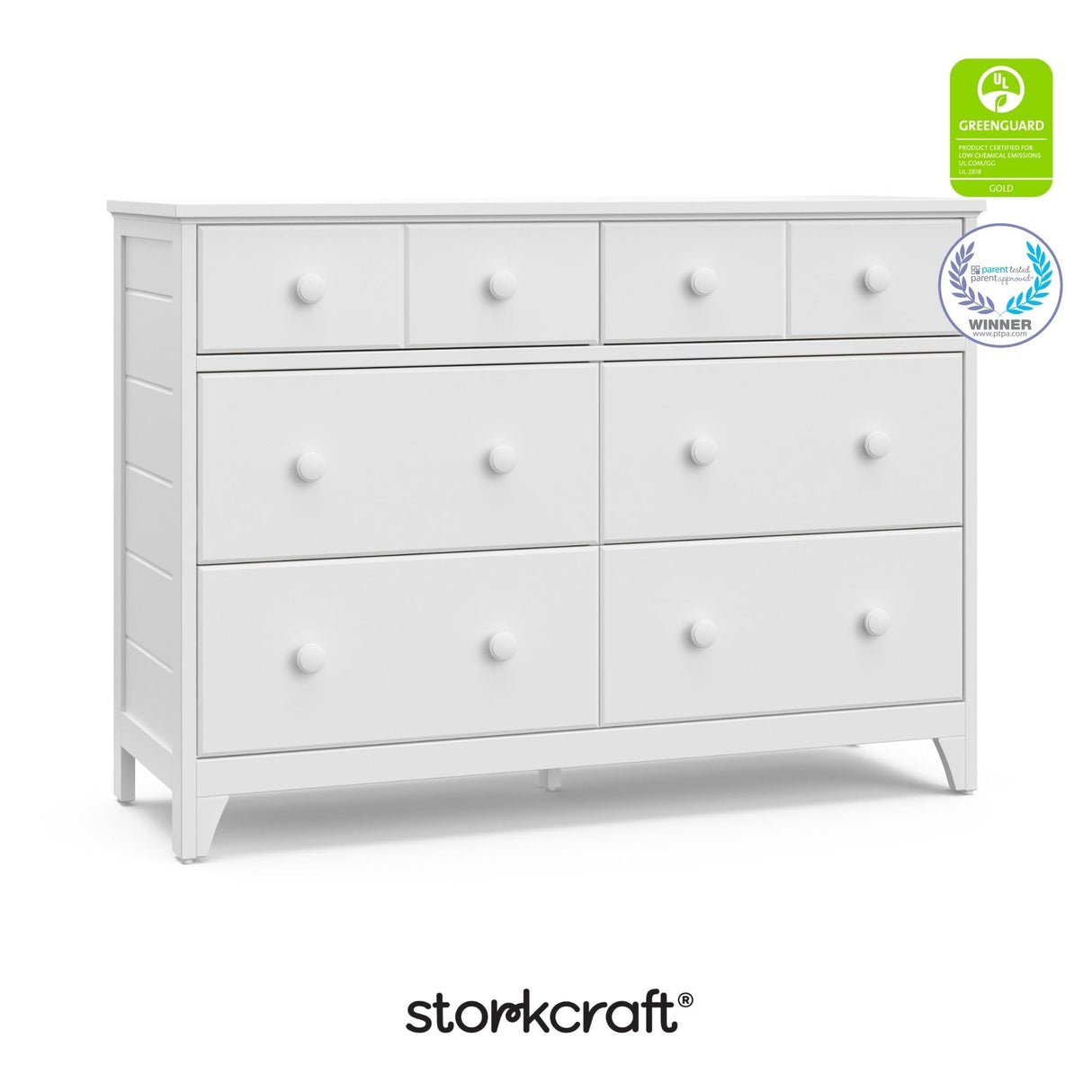 Storkcraft Moss 6 Drawer Dresser (White) – GREENGUARD Gold Certified Nursery Dresser, Safety-Focused Interlocking Drawer System, Chest of Drawers for Bedroom, Wood Craftsmanship Storkcraft