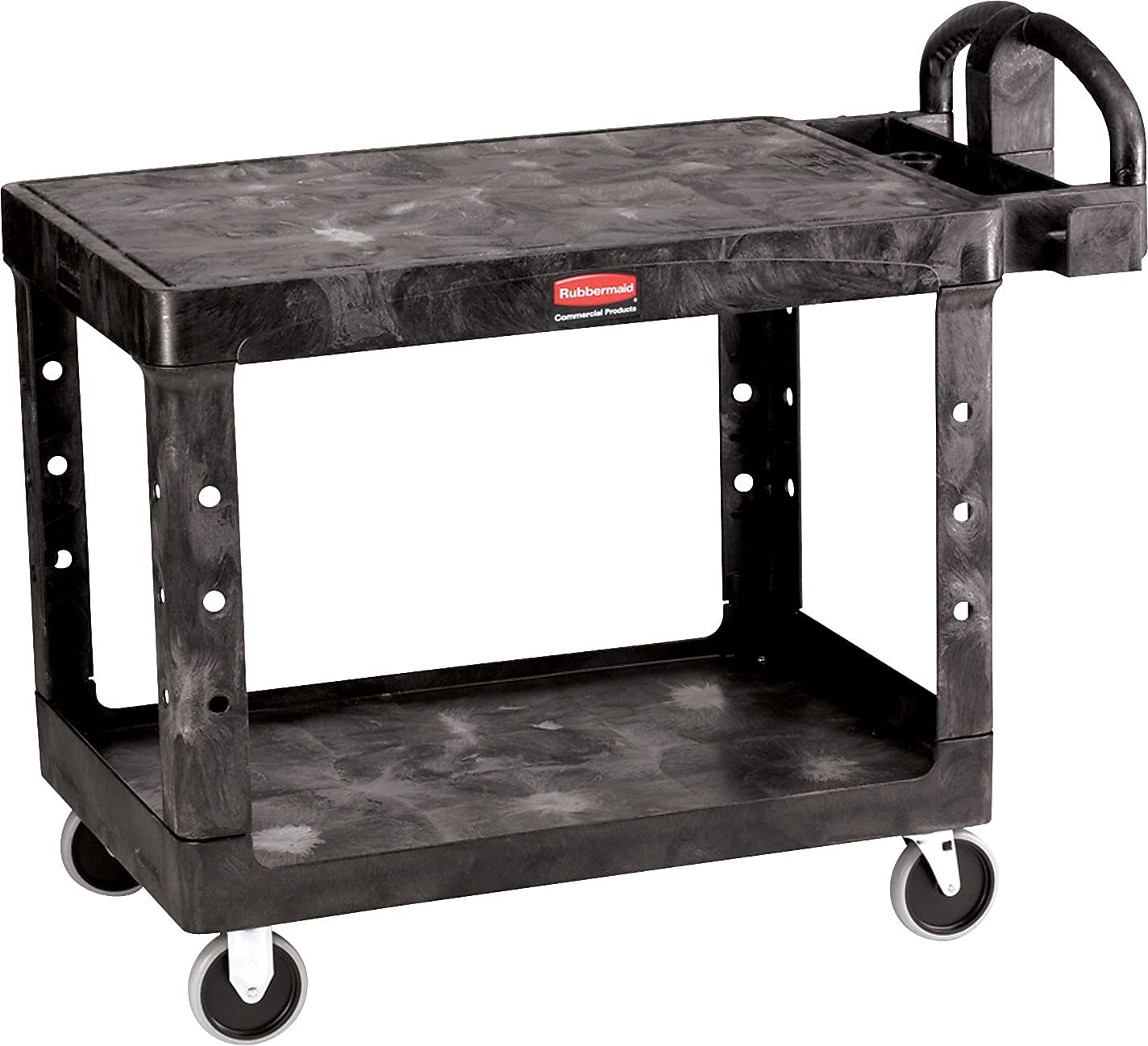 Rubbermaid Commercial Products 2-Shelf Utility/Service Cart, Medium, Flat Shelves, Ergonomic Handle, 500 lbs. Capacity, Ideal for Warehouse/Garage/Cleaning/Manufacturing - WoodArtSupply