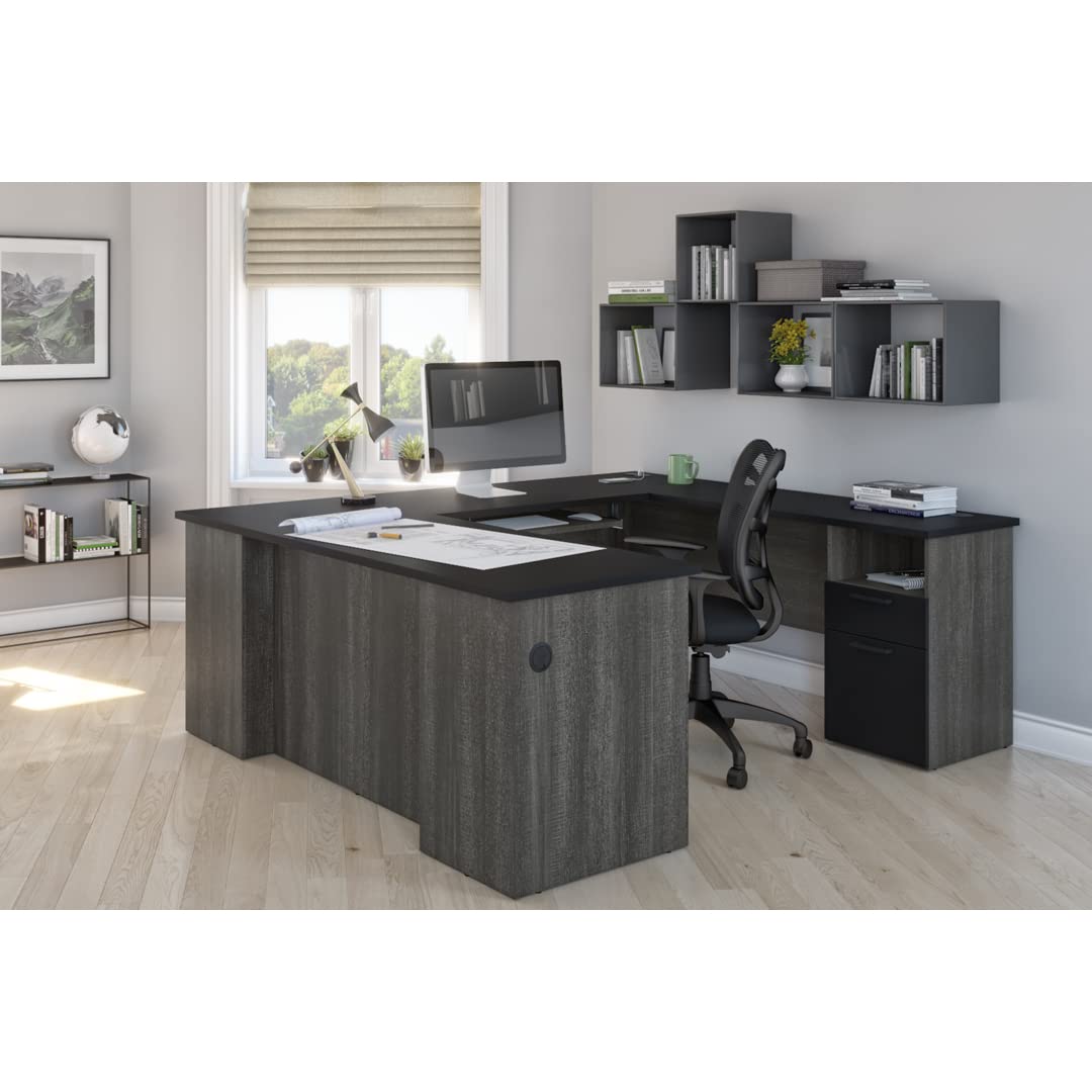 Bestar Norma U or L-Shaped Desk, 71W, Black & Bark Gray Bestar