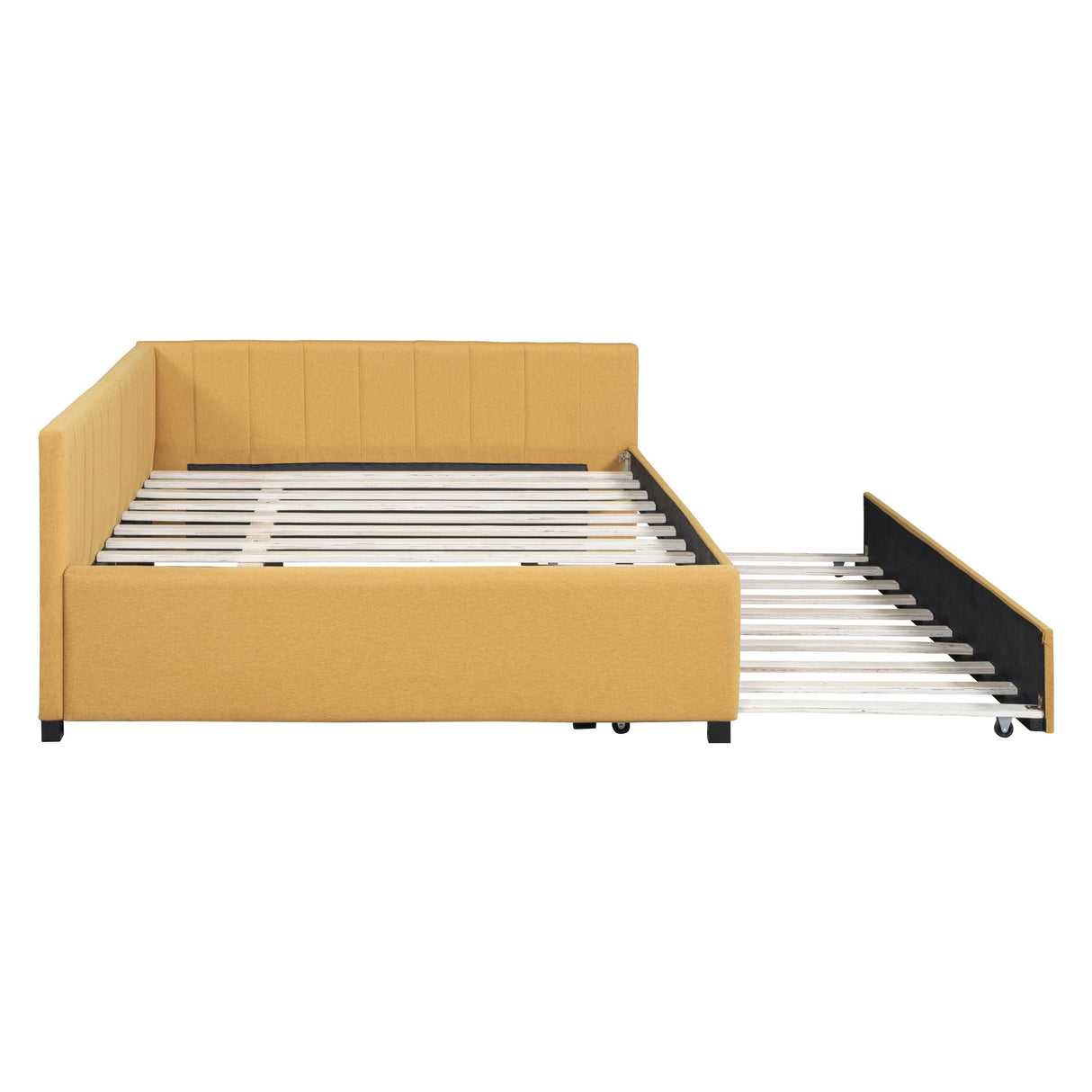 Harper & Bright Designs Full Size Upholstered Daybed with Trundle, Daybed with Wood Slats, Linen Fabric Sofa Bed Frame for Living Room Bedroom (Full, Yellow) Harper & Bright Designs
