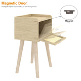 LAATOOREE Nightstand Set of 2, Small Bedside Table, End Table with Rattan Door, Boho Side Table with Solid Wood Legs for Bedroom Living Room Small Space LAATOOREE