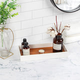 J JACKCUBE DESIGN Leather Bamboo Vanity Tray, Bathroom Organizer, Catch All Valet Tray for Women Perfume, Jewelry, Makeup, Candles, Key, Phone, Sunglasses (White)- MK205B J JACKCUBE DESIGN