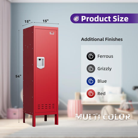 BUTISOW Red Locker Metal Lockers with 1 Door Lockers for Employees Steel Storage Locker with Card Slot Locker for Gym School Home Office Garage, Assembly Required(Red, 54-1 Door) BUTISOW