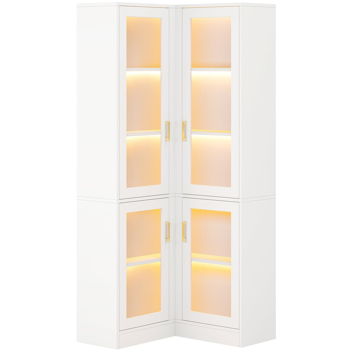 Tribesigns 70.9" Tall Bookcase with LED Light, Modern 5-Tier Bookshelf Display Cabinet with 4 Acrylic Doors, L-Shaped Corner Storage Cabinet for Bedroom Living Room Office, White Tribesigns